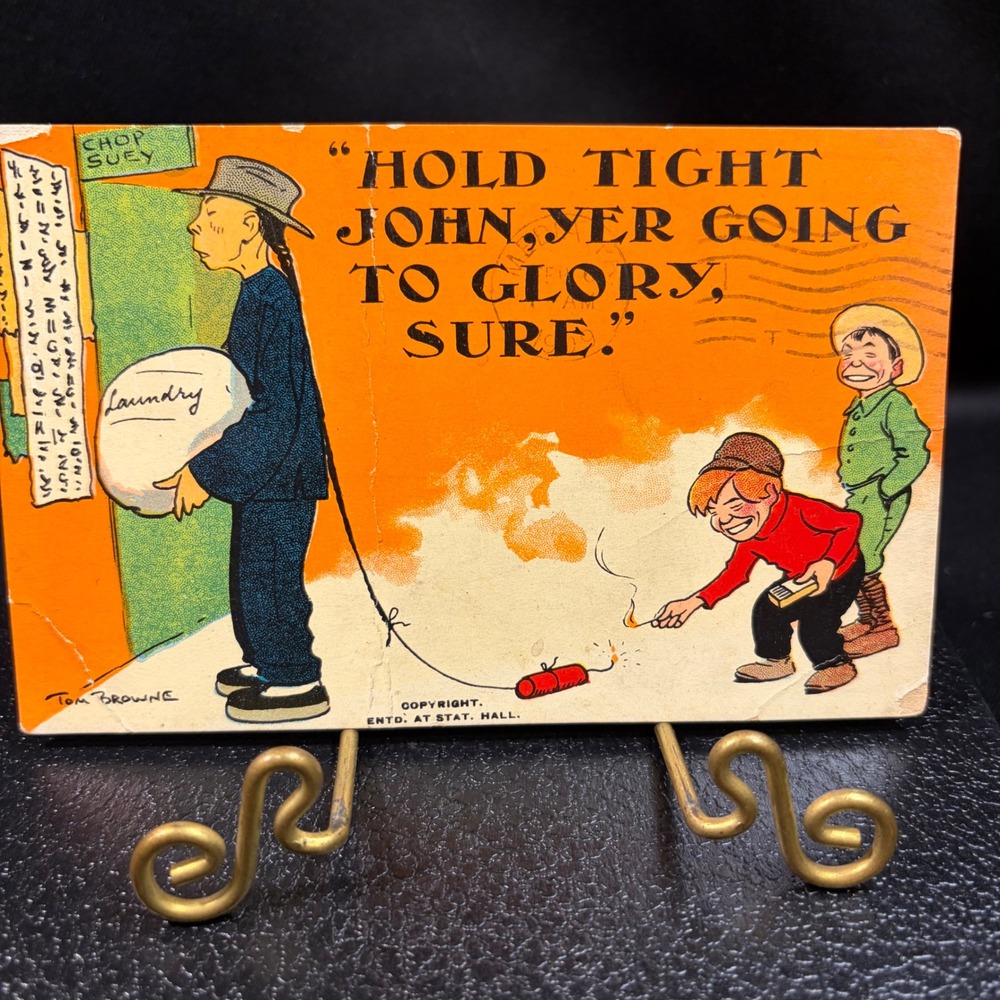 Tom Browne Davidson Bros Postcard 1909 Edwardian Comic Hold Tight John England